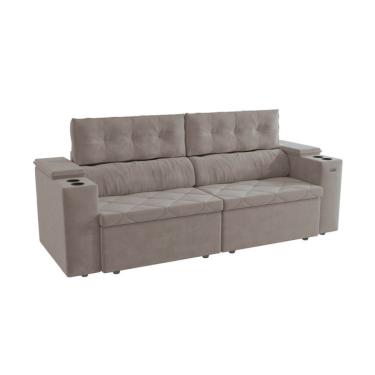 Imagem de Sofá 4 Lugares Retrátil e Reclinável Otto com Porta-Copos Veludo Cinza Claro