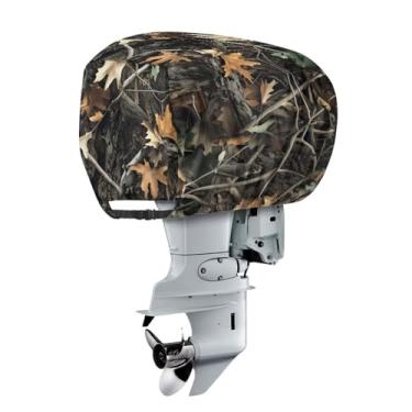 Imagem de Wiryuouvt Capa de motor de barco camuflada Forest Hunting com meia capa de motor de popa de saída de ar com alça elástica, capas de motor de barco à prova d'água e resistente ao desbotamento 25 HP