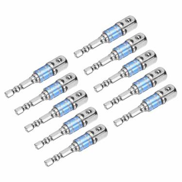 Imagem de HARFINGTON Conjunto de extensão de soquete de chave de impacto, 10 peças, chave quadrada de 1/5.1 cm, adaptador de haste hexagonal brilhante de 1/10.2 cm para chaves de fenda, prata - azul