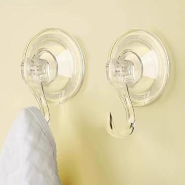 Imagem de 2 peças de ganchos reutilizáveis com ventosa a vácuo para chuveiro e cozinha, gancho de vidro de fácil instalação para armazenamento doméstico