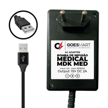 Imagem de Fonte para Bomba de Infusão Medical MDK MED 15VDC 2A USB - GOESMART