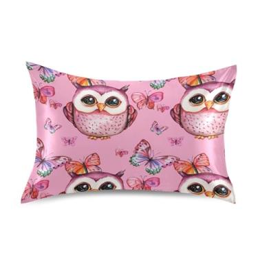 Imagem de Lindas Corujas Aquarela Rosa Animal Cetim Fronhas Floral Personalizadas Rei Queen Padrão Capas de Travesseiro para Cama Tamanho Padrão 66 cm x 50 cm