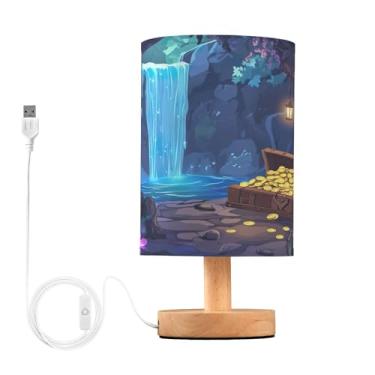 Imagem de Joisal Candeeiros de mesa noturnos com cachoeira mística e moedas douradas para quarto abajur agradável aos olhos, abajur lateral de cama, lâmpada moderna