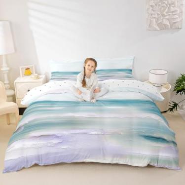 Imagem de Erosebridal Capa de edredom de praia abstrata, tamanho Queen, azul-petróleo, roxo, pintura a óleo, para mulheres, meninas, oceano, onda, lago, romântico, verão, paisagem natural, roupa de cama Havaí