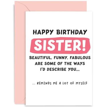 Imagem de Old English Co. Cartões de aniversário engraçados para irmã - "Reminds Me of Myself" presente de aniversário hilário para ela - Cartão de aniversário feminino divertido para a família | Em branco por