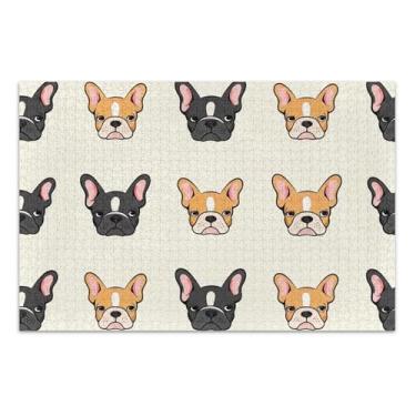 Imagem de Quebra-cabeça para adultos 500 peças quebra-cabeças engraçados presentes rígidos grande quebra-cabeça animal impressão arte animal buldogue francês cachorro de desenho animado, 20,5 x 14,9 polegadas