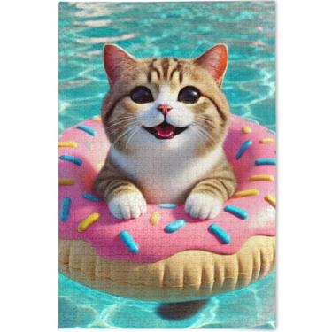 Imagem de Quebra-cabeça de gato donut gatinho fofo adulto 500 peças presentes tecnológicos para amantes quebra-cabeça cena personalizada natureza flor pintura animal, 52 cm x 37,8 cm