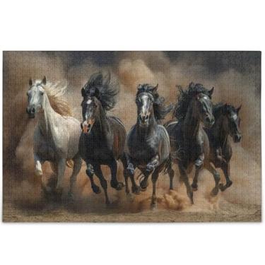 Imagem de Quebra-cabeça com estampa de cavalos selvagens para adultos, 500 peças, família, brinquedo, arte, família, divertido, quebra-cabeça, presentes personalizados para jogo de elefante branco, 52 x 37,8 cm
