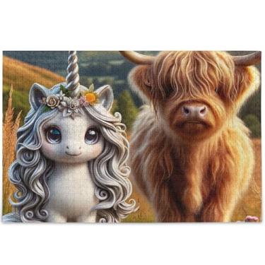Imagem de Quebra-cabeças personalizados de unicórnio gado das terras altas para adultos 1000 peças natureza, amigos, família, jogos, presentes, quebra-cabeças legais e exclusivos, brinquedo artístico, 75 x 50