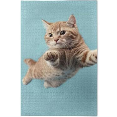 Imagem de Quebra-cabeça engraçado gato gatinho animal adultos 500 peças presentes engraçados jogos de quebra-cabeça legal exclusivo personalizado pintura de belas artes, 52 cm x 37,8 cm