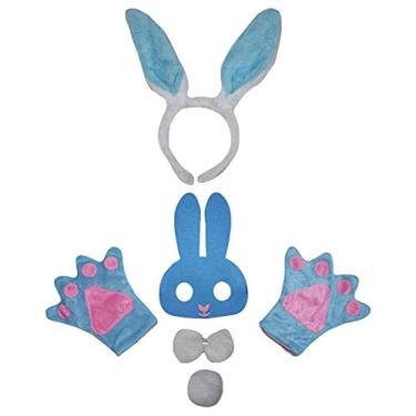 Imagem de Petitebella Máscara de animais combinados, tiara, cauda, 5 peças, fantasia 1-5 anos (branca/azul), tamanho único)