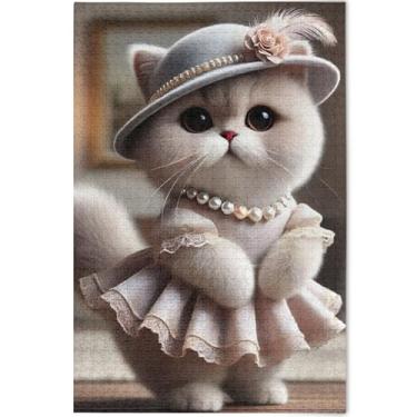 Imagem de Quebra-cabeça de gato fofo de gatinho elegante 500 peças para amantes adultos presentes elefantes brancos arte prima arte personalizada animal pintura, 52 cm x 37,8 cm