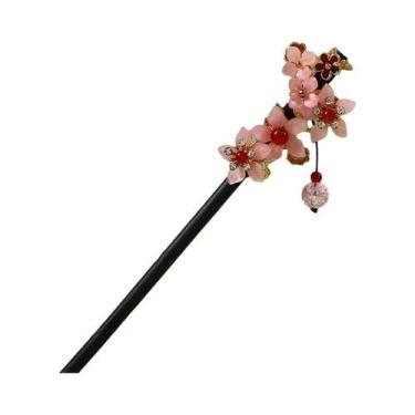 Imagem de Grampo De Cabelo Magnolia De Vidro Transparente Com Franjas De Madeira