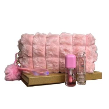 Imagem de Estojo Necessaire Feminino Infantil Escolar Pelúcia Pompom Alça Box Vi