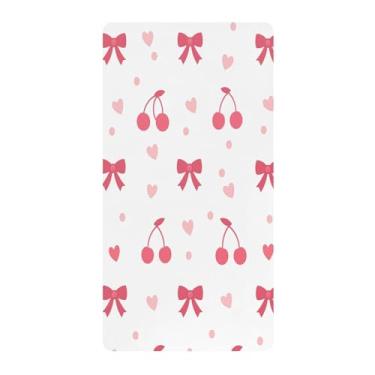 Imagem de Blueangle Lençol de berço padrão para berço infantil - Lençóis de algodão macio respirável com cerejas e laços (27)