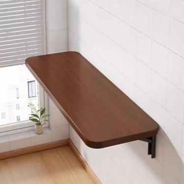 Imagem de Mesa dobrável de parede, mesa dobrável montada na parede, mesa dobrável de folhas suspensas, mesa dobrável montada na parede para lavanderia, design dobrável, economia de espaço. (Cor: Marrom, Tamanho
