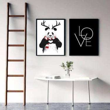 Imagem de Kit 2 Quadros Decorativos Panda Love 33X24Cm - Preta