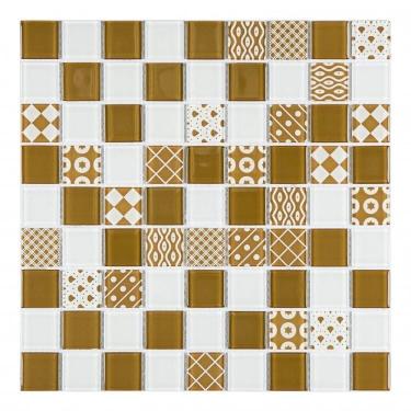 Imagem de Kit 1m² Pastilha de Vidro Patchwork 29cm X 29cm Branco/Marrom