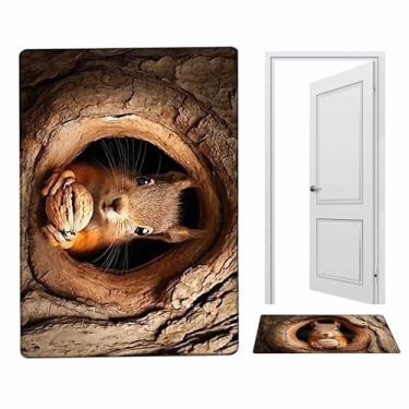 Imagem de Tapete 3D | Capacho Macio Antiderrapante de Secagem Rápida com Esquilo e Cão - Carpete 3D Com Efeito Visual De Ilusão Óptica,Para Festas e Celebrações Decoração de Casa