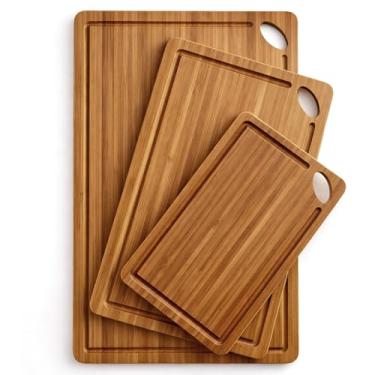 Imagem de Conjunto de 3 peças de tábua de corte de bambu com sulco de suco, grandes tábuas de corte de madeira para cozinha, tábua de cortar madeira sólida não tóxica para carne, bambu, tábuas de charcutaria