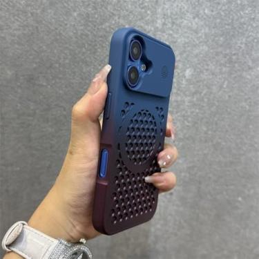 Imagem de Capa magnética com gradiente de dissipação de calor para iPhone 16, 15, 14, 13, 12 Pro Max, 16 Plus e 11, com cordão de pulso, nas cores azul, vermelho e escuro (DK). Compatível com iPhone 12 Pro Max.