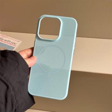 Imagem de Capa respirável Out para iPhone 15, 16 Pro Max, 14 Plus, 13, 12 e 11, ultrafina, com carregamento magnético, rígida, azul, para iPhone 13 Pro Max.