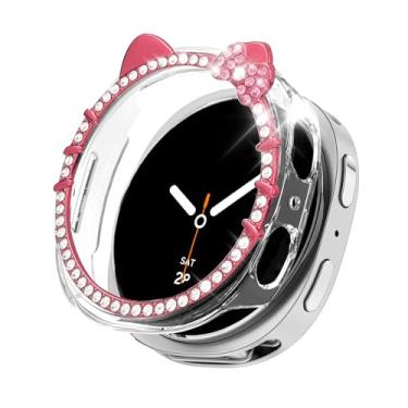 Imagem de Watbro Capa de desenho animado com laço de gato brilhante para Samsung Galaxy Watch 8 2025 capa protetora de 44 mm, lindo diamante de cristal rígido PC protetor para mulheres acessórios