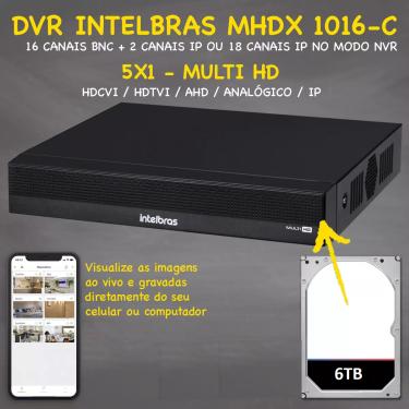 Imagem de Kit Dvr Intelbras 16 Canais H.265 6tb 12 Câmeras Full Hd 20m