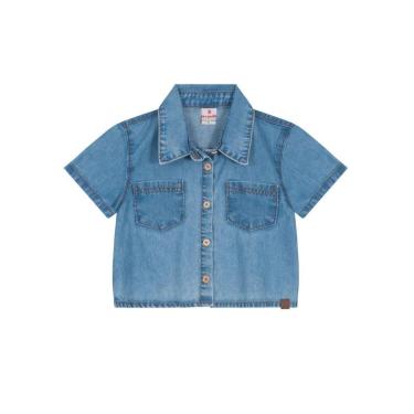 Imagem de Camisa cropped infantil menina Brandili Azul-Feminino