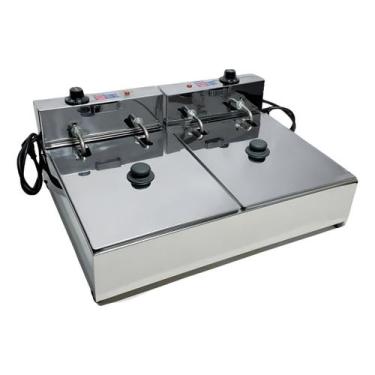 Imagem de Fritadeira Elétrica Industrial 2 Cubas 10 Litros Inox-tampa - Casinha 
