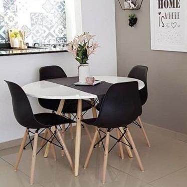 Imagem de Conjunto Mesa de Jantar 110cm Redonda com 04 Cadeiras Eiffel Preto