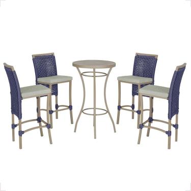 Imagem de Mesa Bistrô Com 4 Banquetas Roma Fendi Corda Náutica 3 Trama Azul