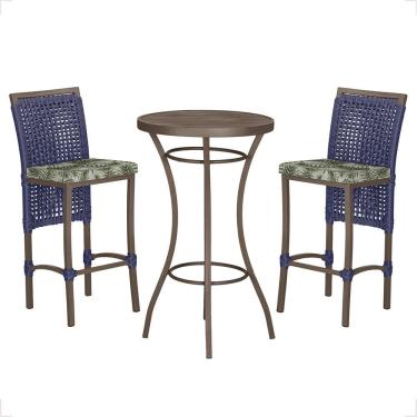 Imagem de Mesa Bistrô 2 Banquetas Roma Corda Náutica Estofado 5 Trama Azul