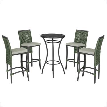 Imagem de Mesa Bistrô Com 4 Banquetas Roma Preta Corda Náutica 3 Trama Verde