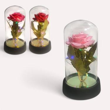 Imagem de Luminária Rosa Enfeite Cúpula Bateria Flor Decoração Led - Mkt Multi, 