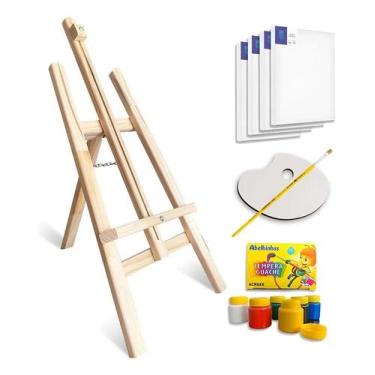 Imagem de Kit Pintura Com Cavalete Mais 4 Telas Pincel Tintas E Paleta - Congrat