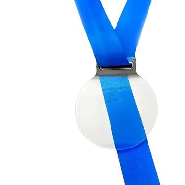 Imagem de Kit 100 Medalhas Redondas 5cm Acrílico Cristal 2mm Fita Azul - Congrat