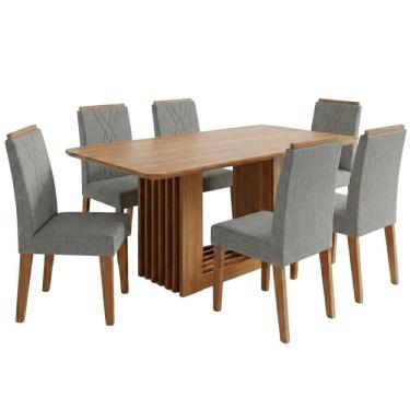 Imagem de Mesa de Jantar Ariela MDF Com 6 Cadeiras Estofadas Linho MOLCI
