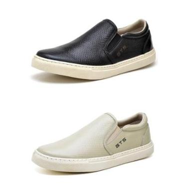 Imagem de Kit 02 Slip On Sapatênis de Couro sem Cadarço Confortável CSF Franca NS Maritimo Masculino-Masculino