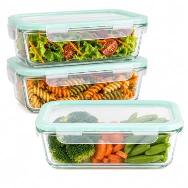 Imagem de Kit 3 Potes Herméticos de Vidro 1040ml com Tampa e 4 Travas | Vidro Borossilicato BPA Free | Vai ao Freezer, Micro-ondas, Forno e Lava-louças | Organizadores de Cozinha