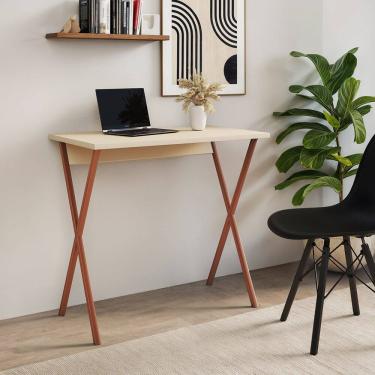 Imagem de Mesa para Pc X 120x60 com Base em X para Quarto e Escritório - Ferro Cobre Tampo Off White