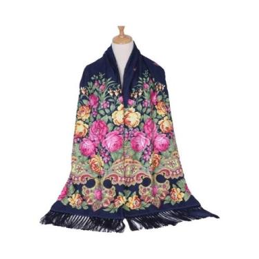 Imagem de Xale Floral Vintage Feminino De Luxo Com Borlas Para Outono/Inverno - 