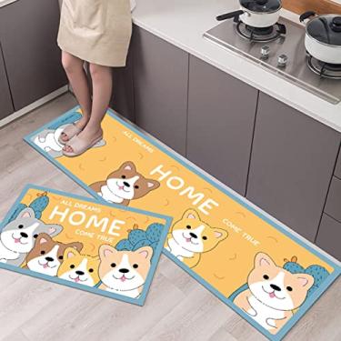 Imagem de Tapete de cozinha antiderrapante de 2 peças TPR Tapete de apoio antiderrapante para porta de banheiro Conjunto de tapetes de corredor 40 x 60 cm + 40 x 119 cm