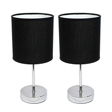 Imagem de Simple Designs LT2007-BLK-2PK Mini luminária de mesa básica cromada com sombra de tecido, conjunto de 2 unidades, preto