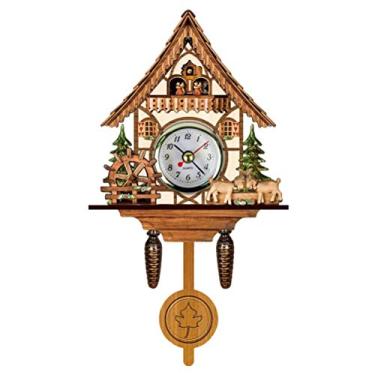 Imagem de Hidyliu Cuckoo Relógio de madeira antigo cuco casa de pássaros relógio de parede decoração de casa pendurado relógio cuco sino de balanço automático pêndulo decoração de casa