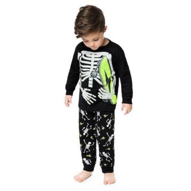 Imagem de Pijama Infantil Masculino Esqueleto Que Brilha No Escuro Manga Longa M