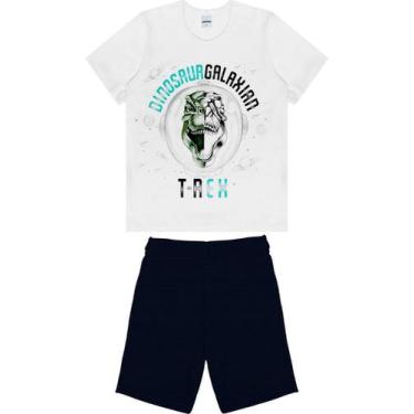 Imagem de Conjunto Infantil Masculino Camiseta Dinossauro Com Bermuda Branco - T