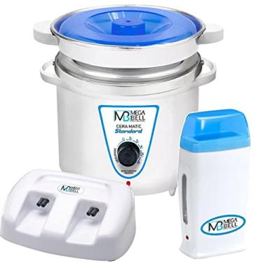 Imagem de Termocera Panela Depilação 900g c/Refil + Base Dupla c/ 1 Rollon Branco c/Azul Mega Bell