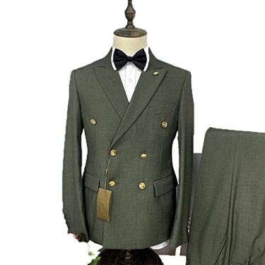 Imagem de Blazer masculino jaqueta blazer de casamento casacos esportivos elásticos de dois botões jaqueta slim fit para festa ternos de 2 peças, verde claro, 3GG (56/40)