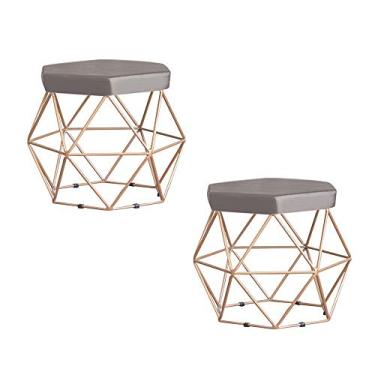 Imagem de Kit 2 Puff Decorativo Base Gold Elsa Veludo Cinza - Gran Belo